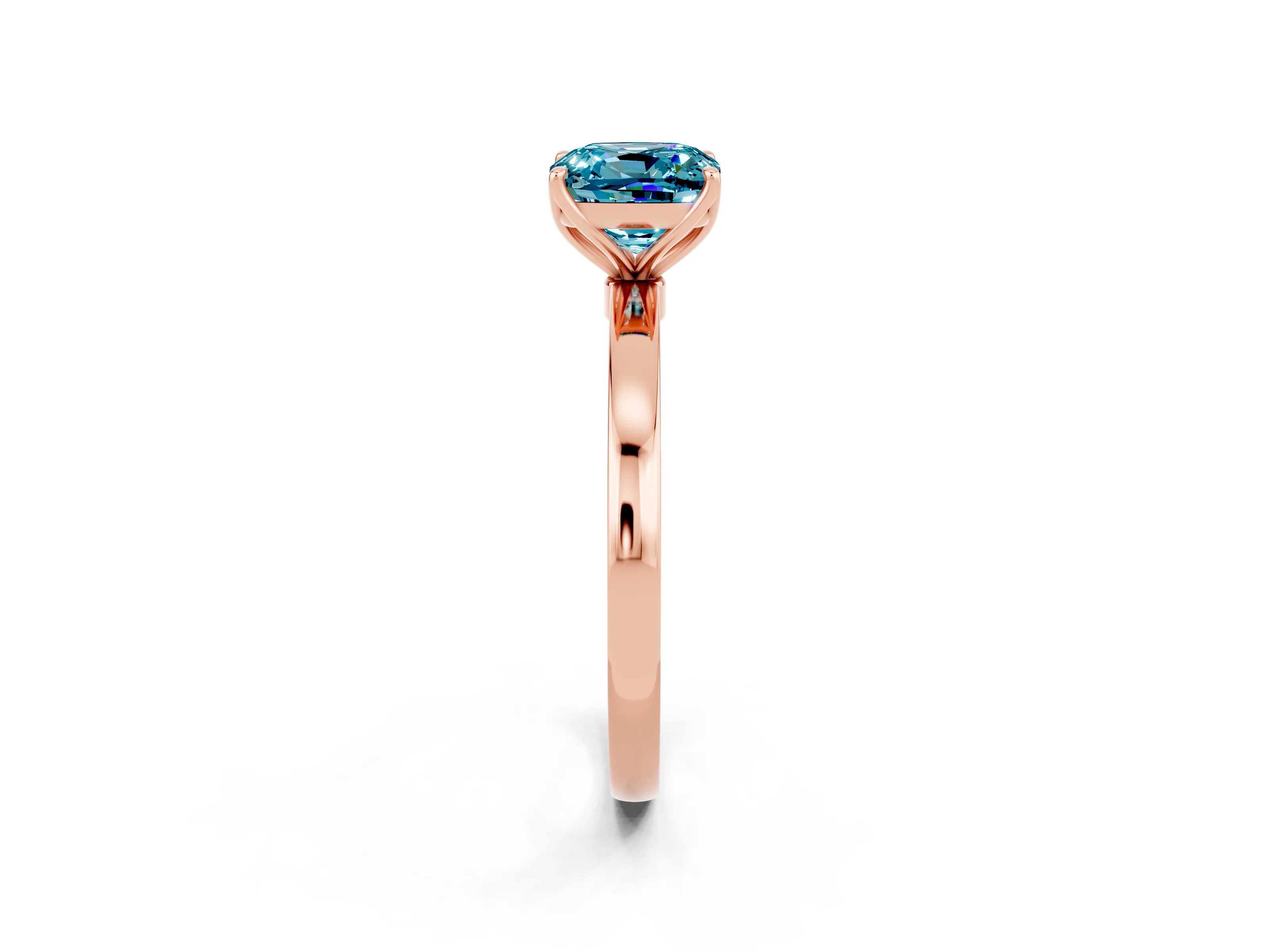 Rose gold Cushion Cut Solitaire Diamond Ring with Thin Band and Four-Prong Setting_2