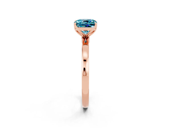 Rose gold Cushion Cut Solitaire Diamond Ring with Thin Band and Four-Prong Setting