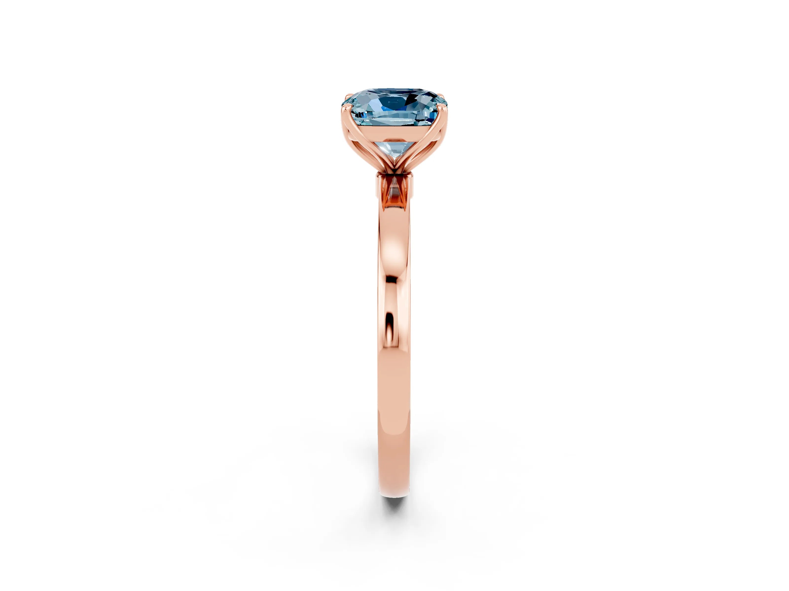 Rose gold Cushion Cut Solitaire Diamond Ring with Thin Band and Four-Prong Setting_2