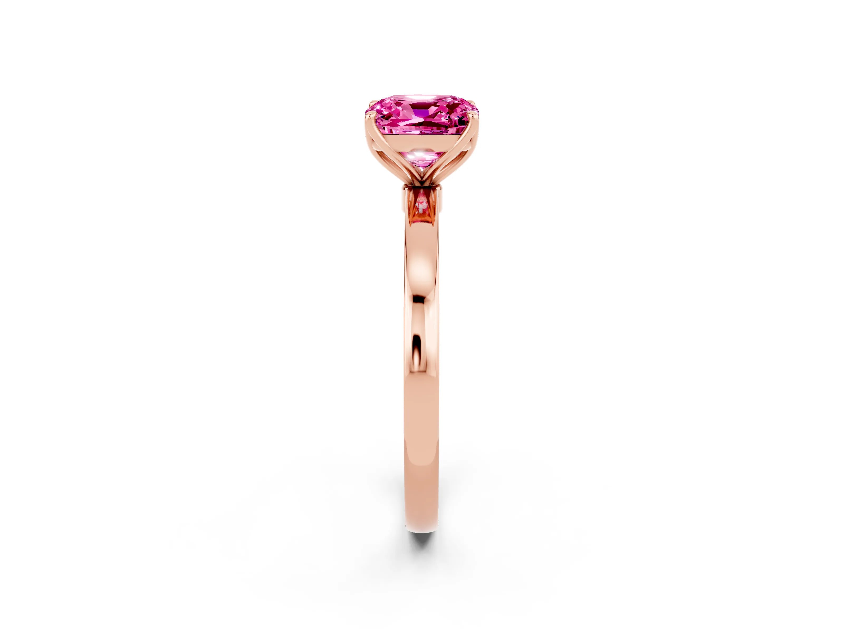 Rose gold Cushion Cut Solitaire Diamond Ring with Thin Band and Four-Prong Setting_2