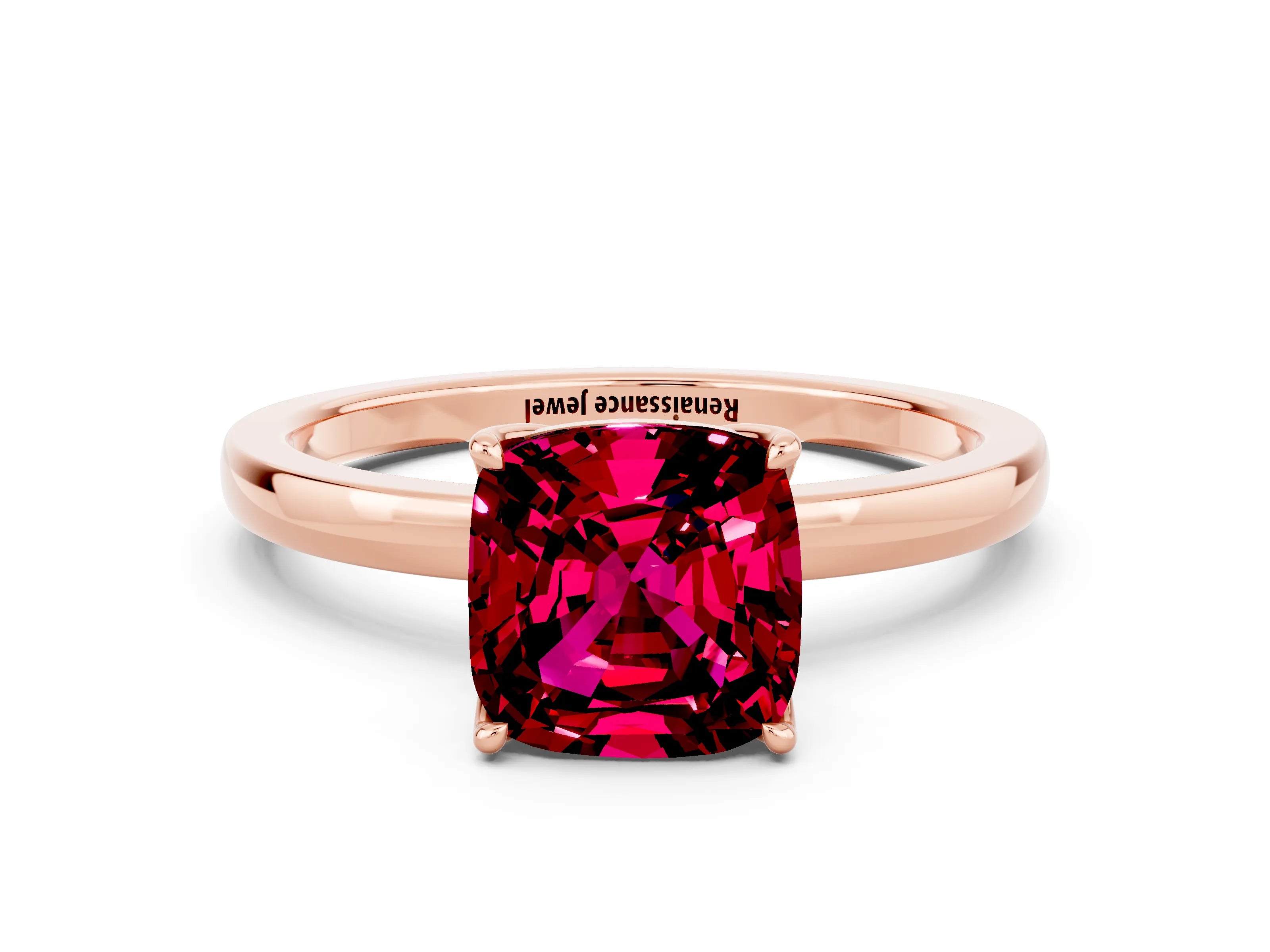 Rose gold Cushion Cut Solitaire Diamond Ring with Thin Band and Four-Prong Setting