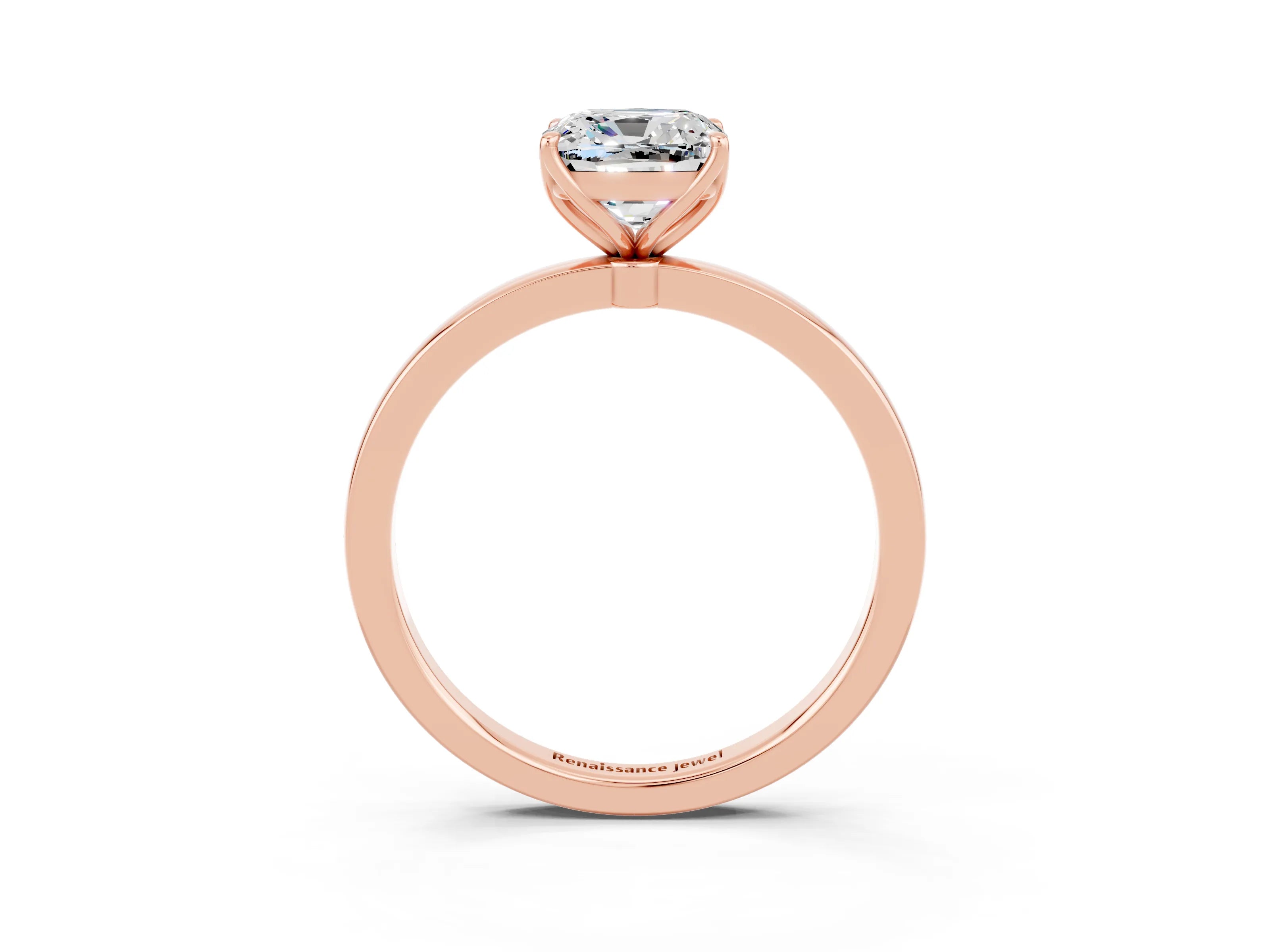 Rose gold Cushion Cut Solitaire Diamond Ring with Thin Band and Four-Prong Setting_3