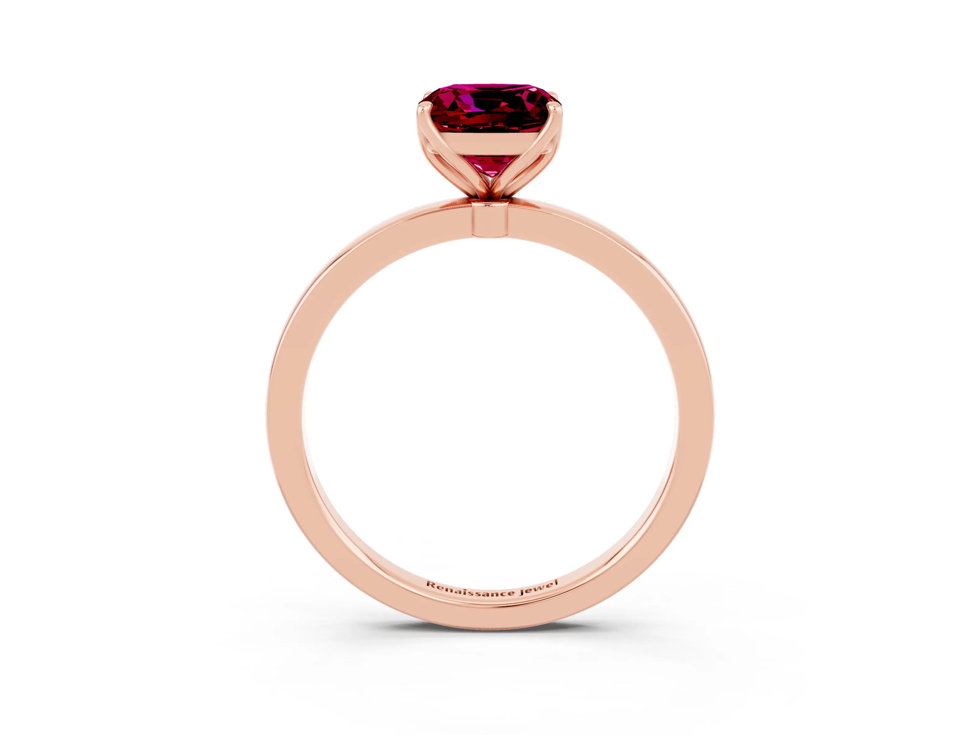 Rose gold Cushion Cut Solitaire Diamond Ring with Thin Band and Four-Prong Setting_3