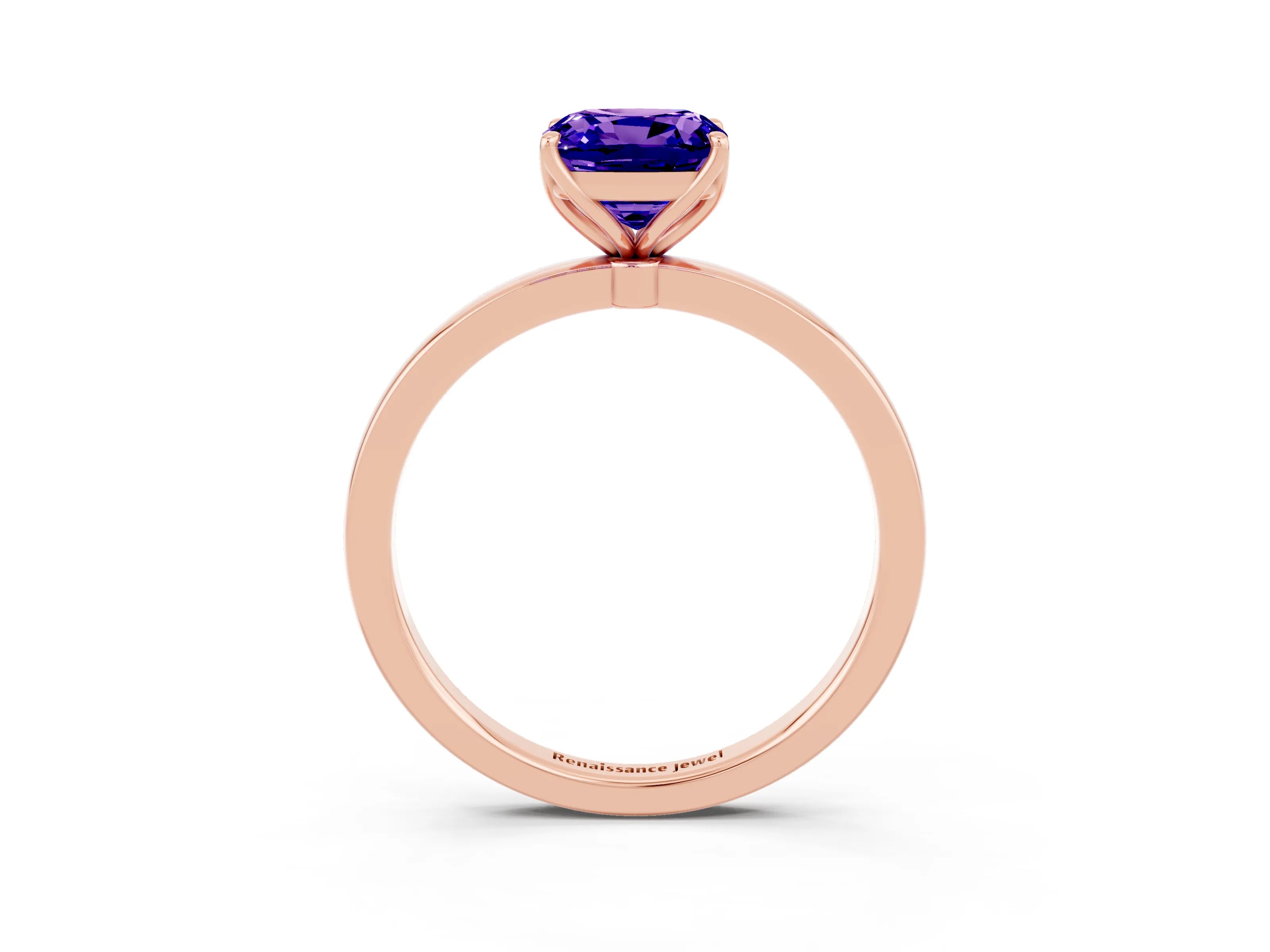 Rose gold Cushion Cut Solitaire Diamond Ring with Thin Band and Four-Prong Setting_3