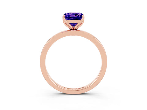 Rose gold Cushion Cut Solitaire Diamond Ring with Thin Band and Four-Prong Setting_3