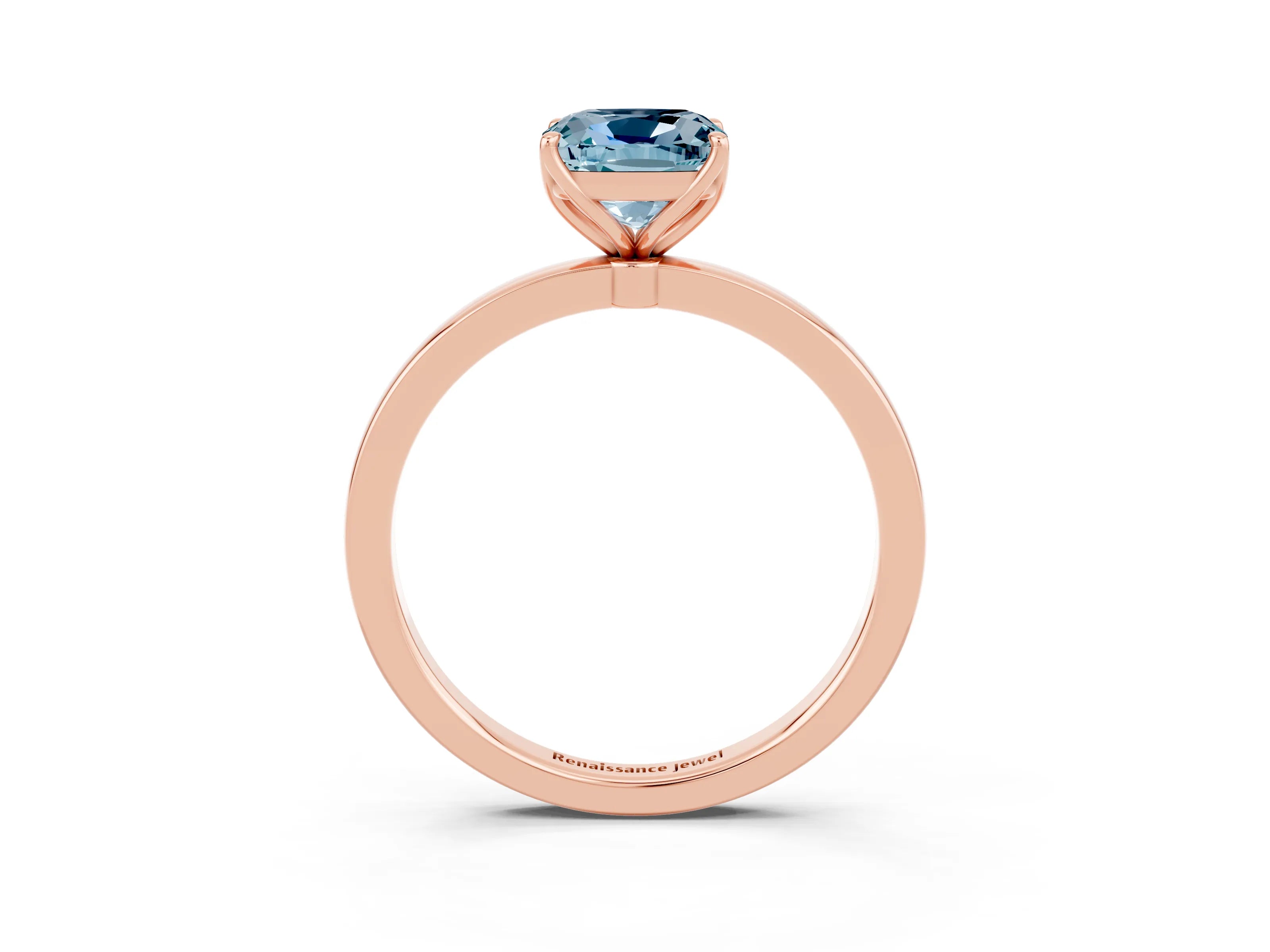Rose gold Cushion Cut Solitaire Diamond Ring with Thin Band and Four-Prong Setting_3