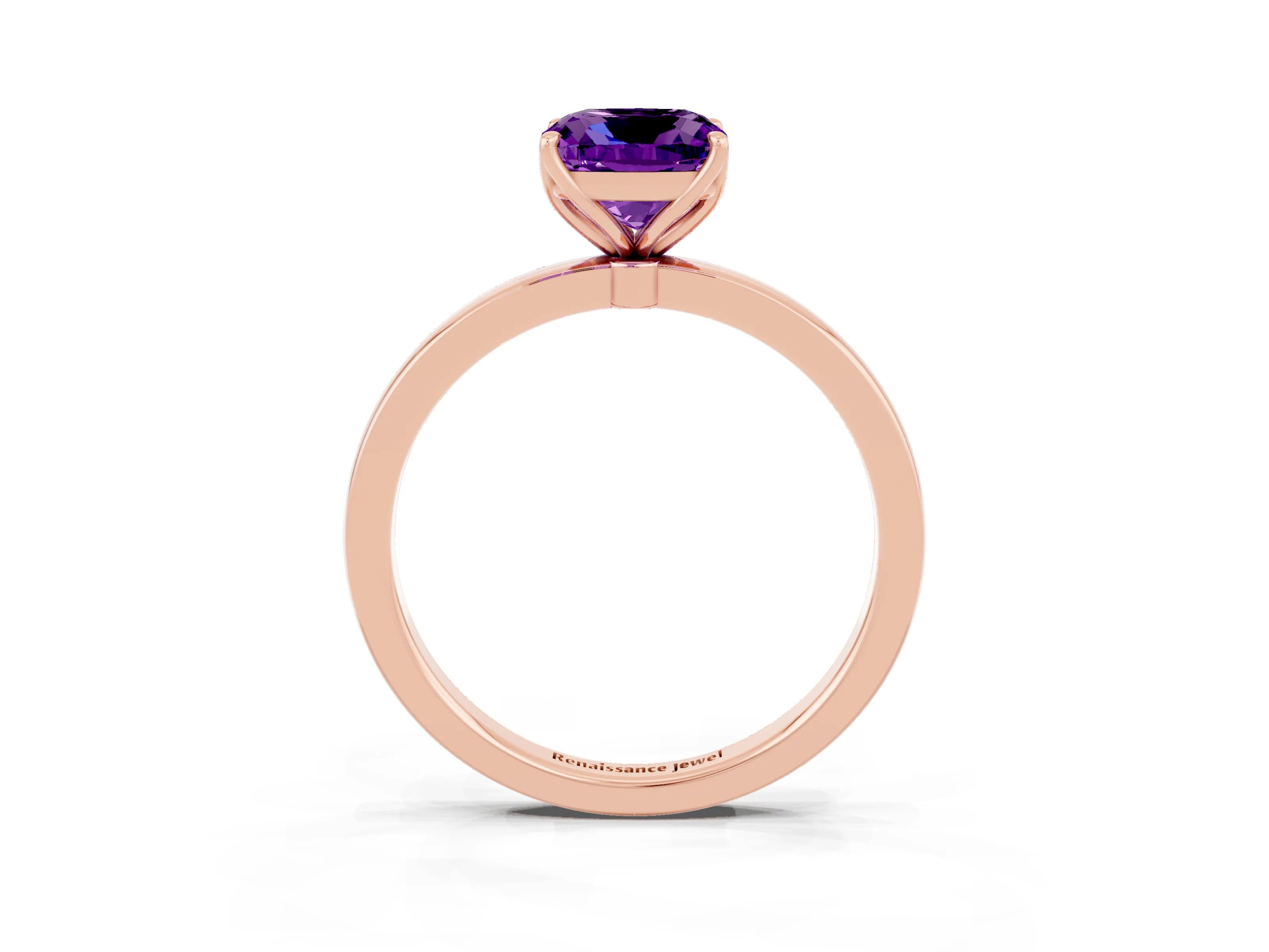 Rose gold Cushion Cut Solitaire Diamond Ring with Thin Band and Four-Prong Setting_3