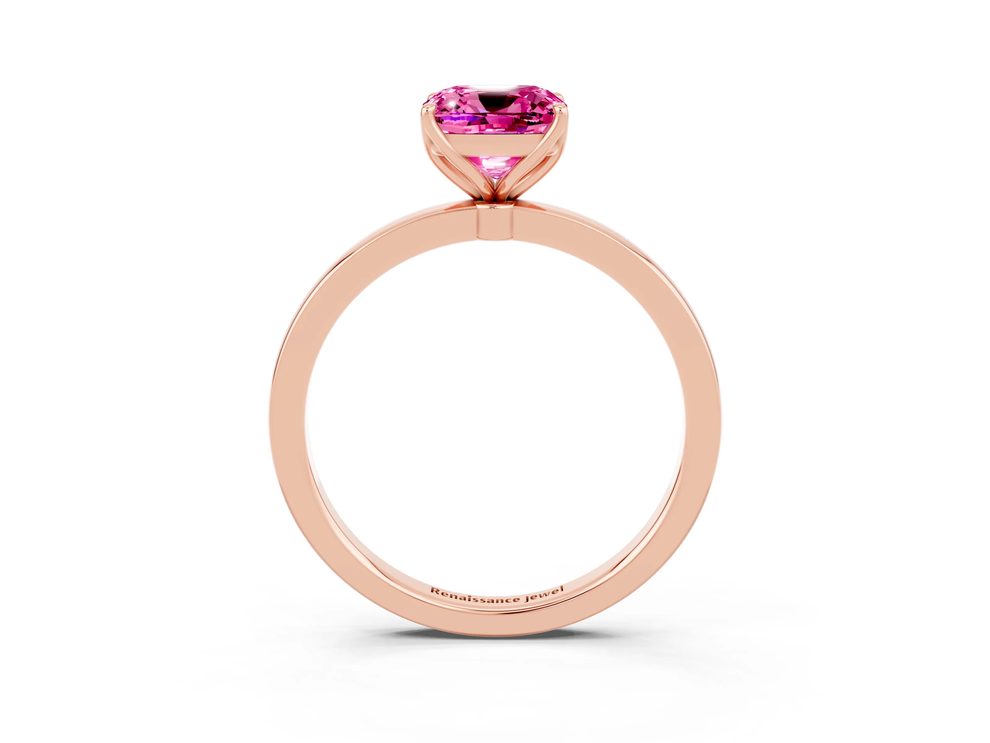 Rose gold Cushion Cut Solitaire Diamond Ring with Thin Band and Four-Prong Setting_3