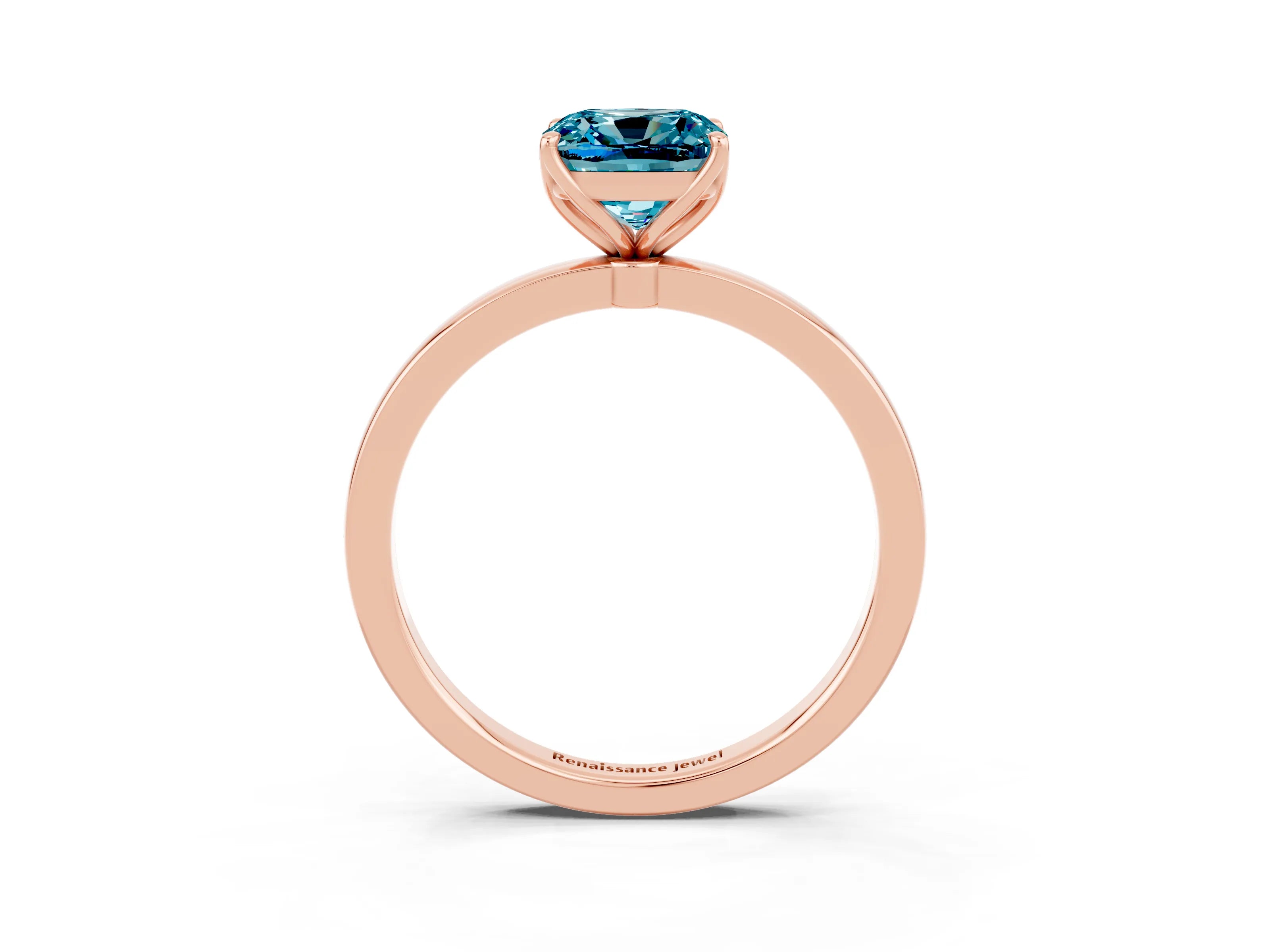 Rose gold Cushion Cut Solitaire Diamond Ring with Thin Band and Four-Prong Setting_3