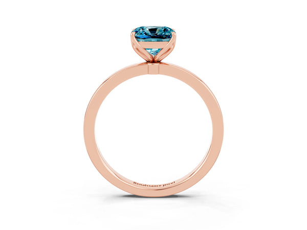 Rose gold Cushion Cut Solitaire Diamond Ring with Thin Band and Four-Prong Setting