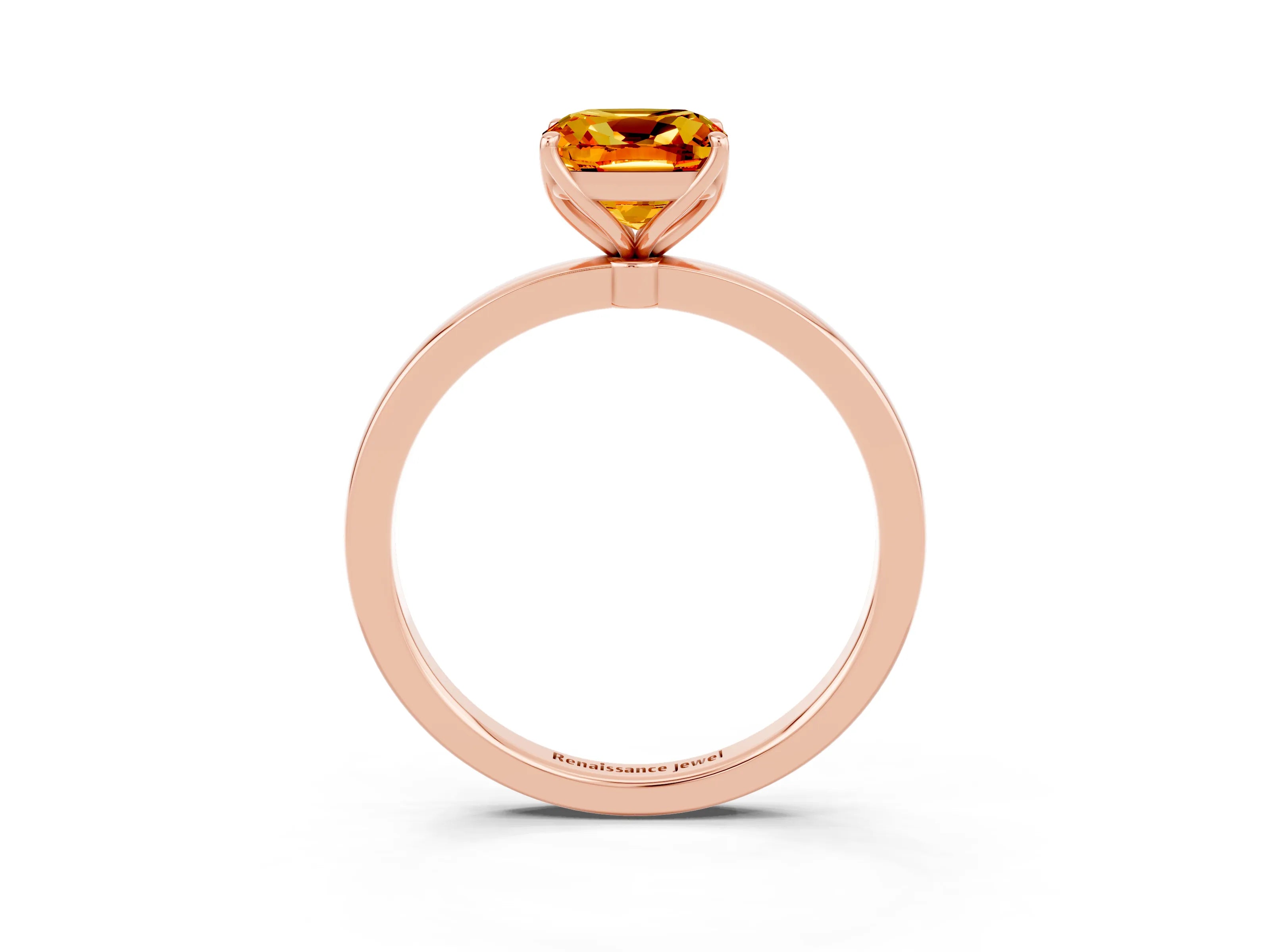 Rose gold Cushion Cut Solitaire Diamond Ring with Thin Band and Four-Prong Setting_3