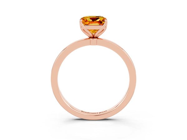 Rose gold Cushion Cut Citrine Solitaire Ring with Thin Band and Prong Setting