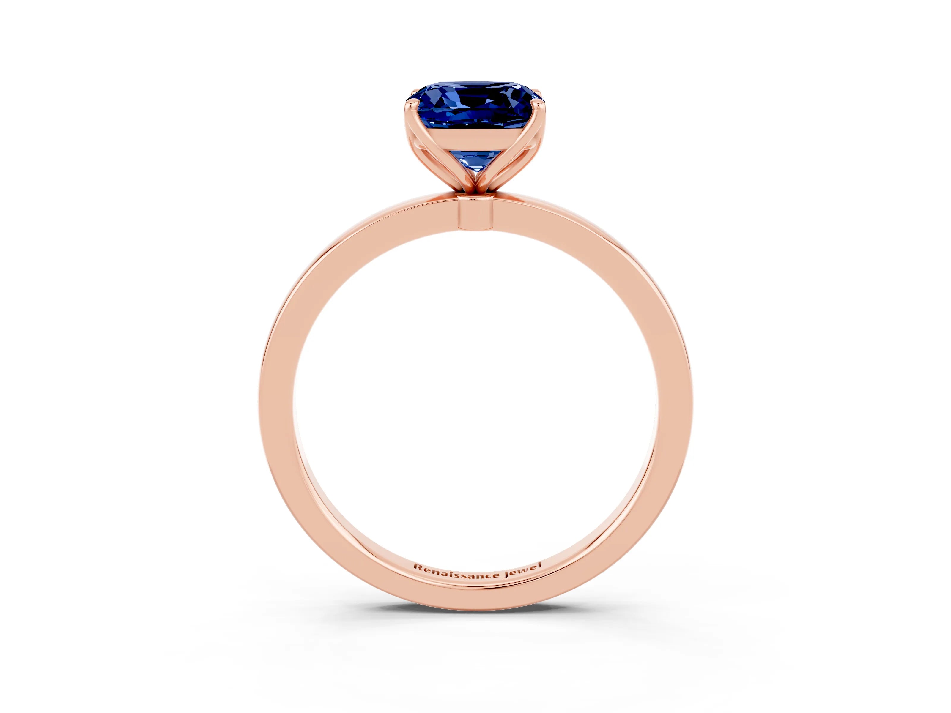 Rose gold Cushion Cut Solitaire Diamond Ring with Thin Band and Four-Prong Setting_3