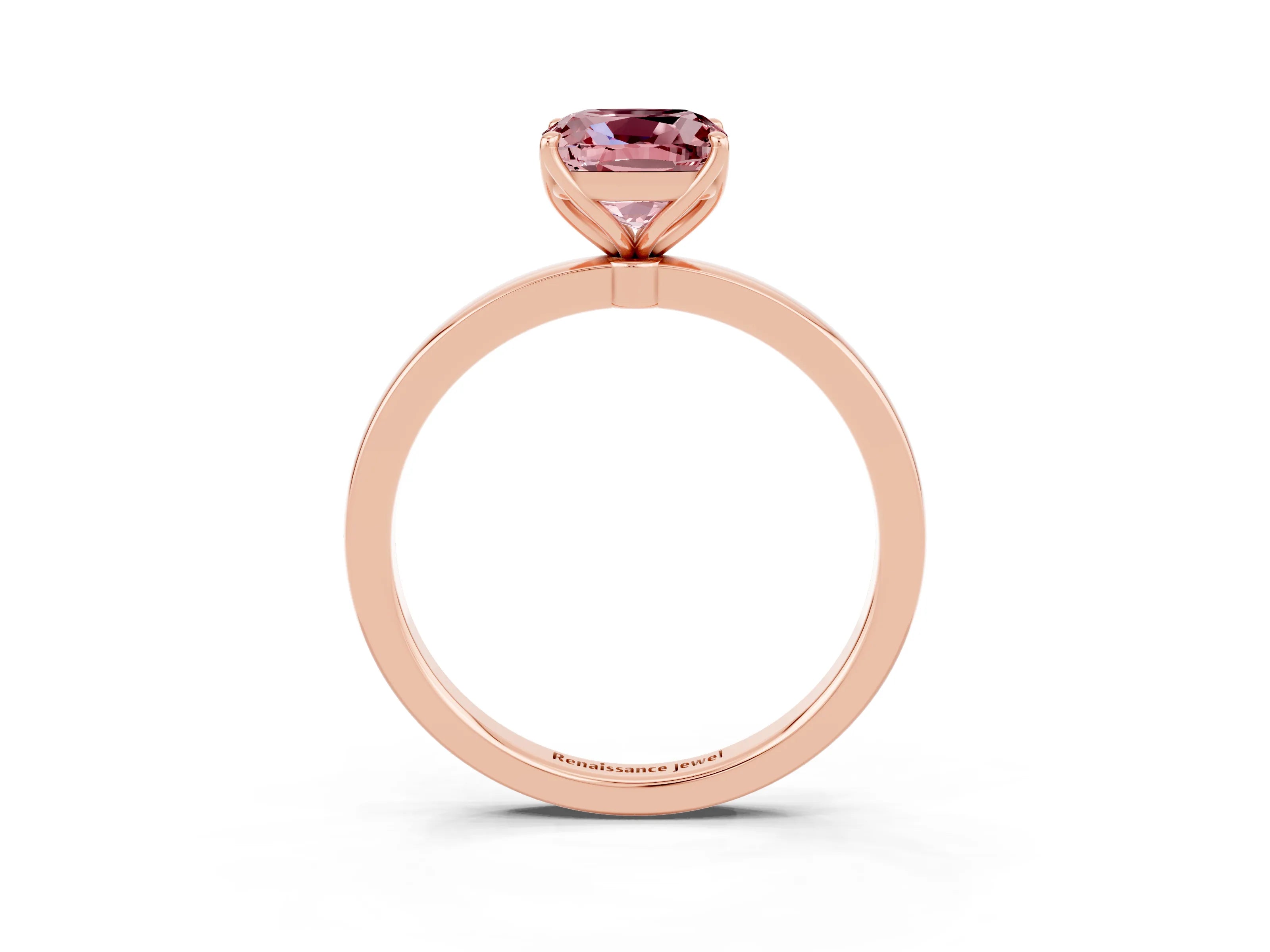 Rose gold Cushion Cut Solitaire Diamond Ring with Thin Band and Four-Prong Setting_3