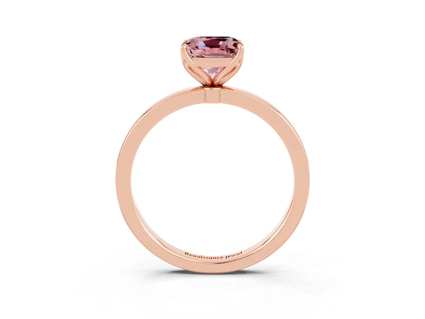 Rose gold Cushion Cut Solitaire Diamond Ring with Thin Band and Four-Prong Setting