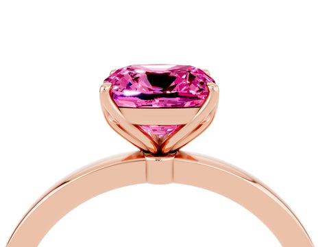 Rose gold Cushion Cut Solitaire Diamond Ring with Thin Band and Four-Prong Setting_4