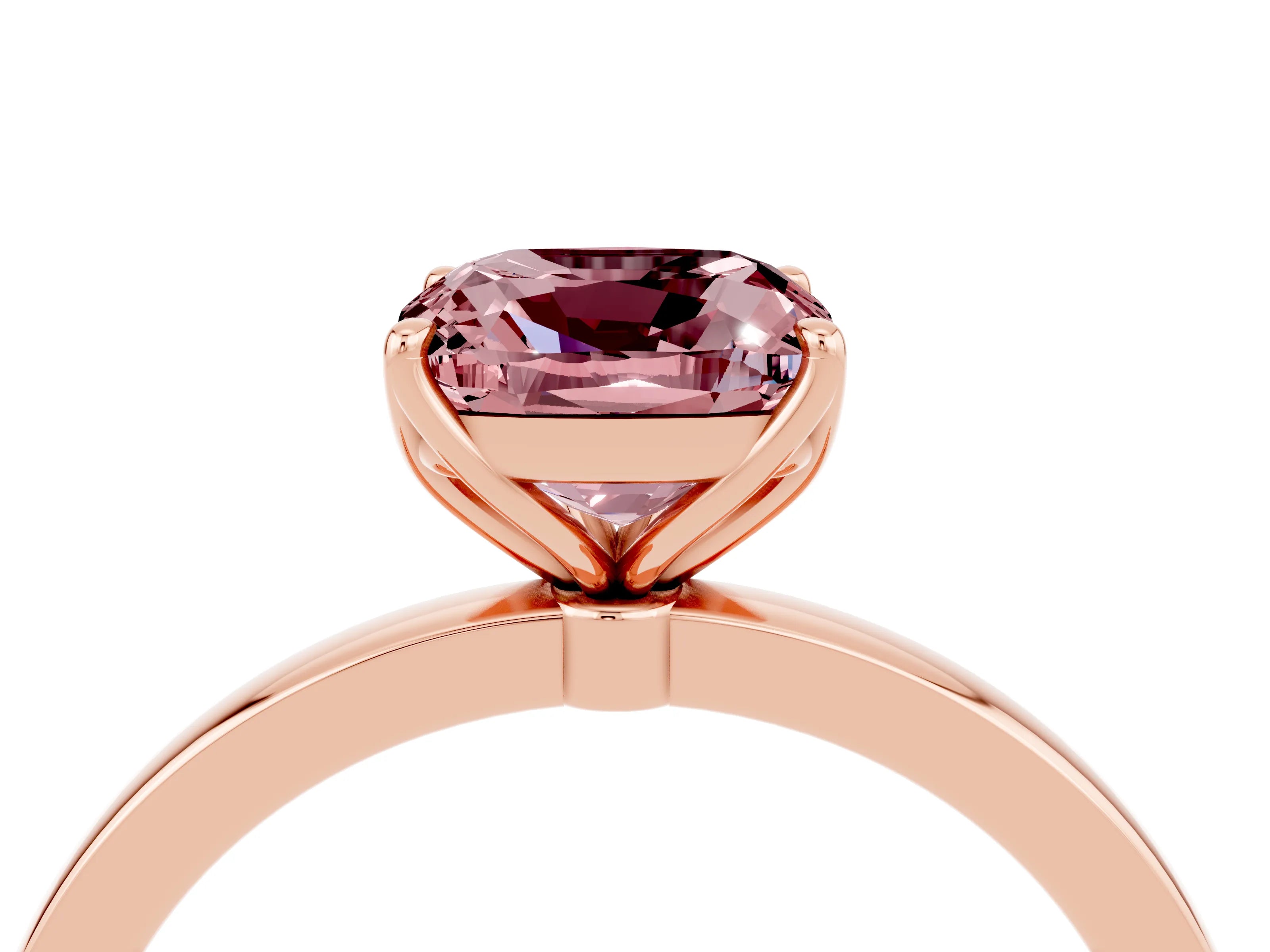 Rose gold Cushion Cut Solitaire Diamond Ring with Thin Band and Four-Prong Setting_4