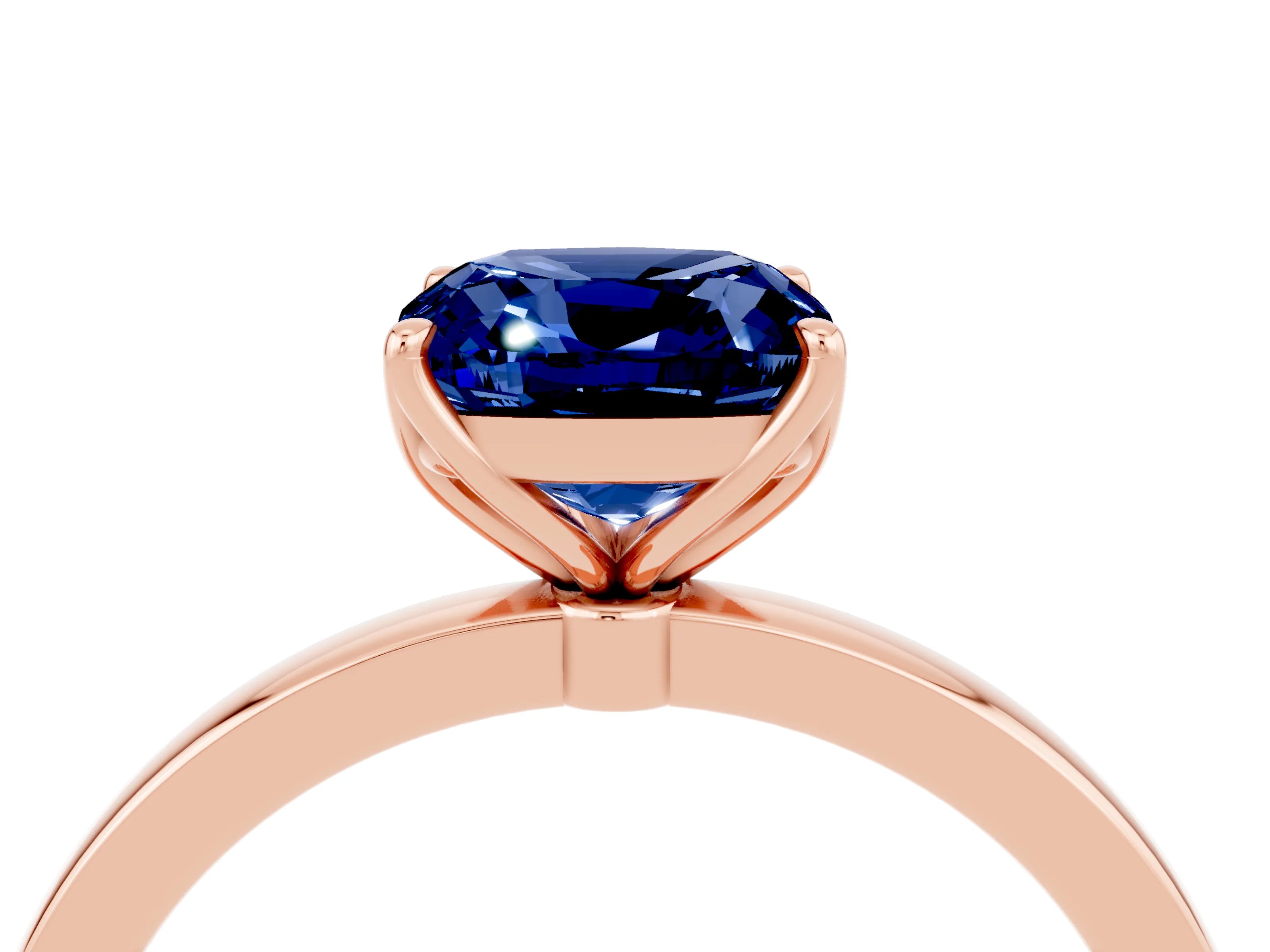 Rose gold Cushion Cut Solitaire Diamond Ring with Thin Band and Four-Prong Setting_4