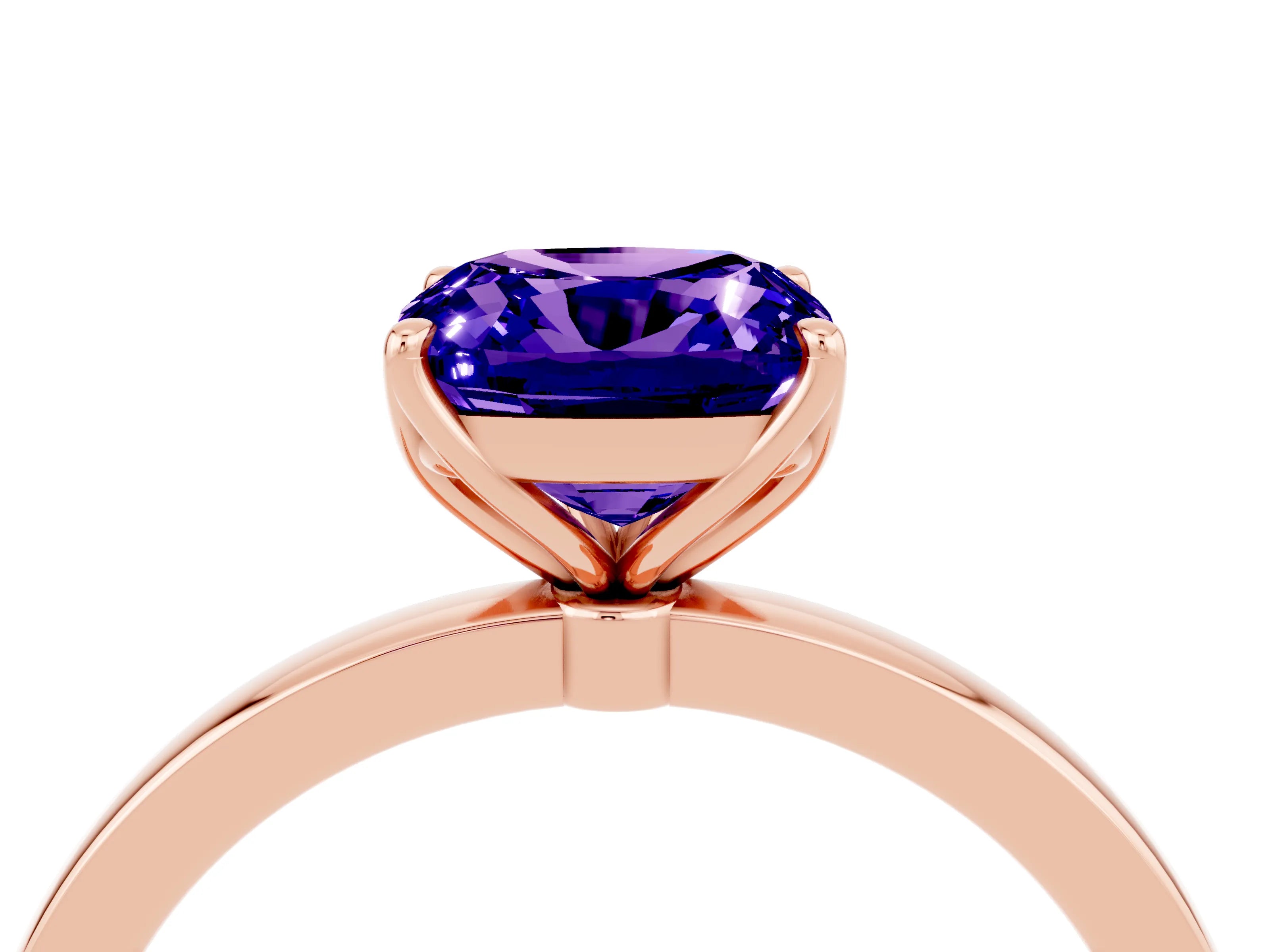 Rose gold Cushion Cut Solitaire Diamond Ring with Thin Band and Four-Prong Setting_4