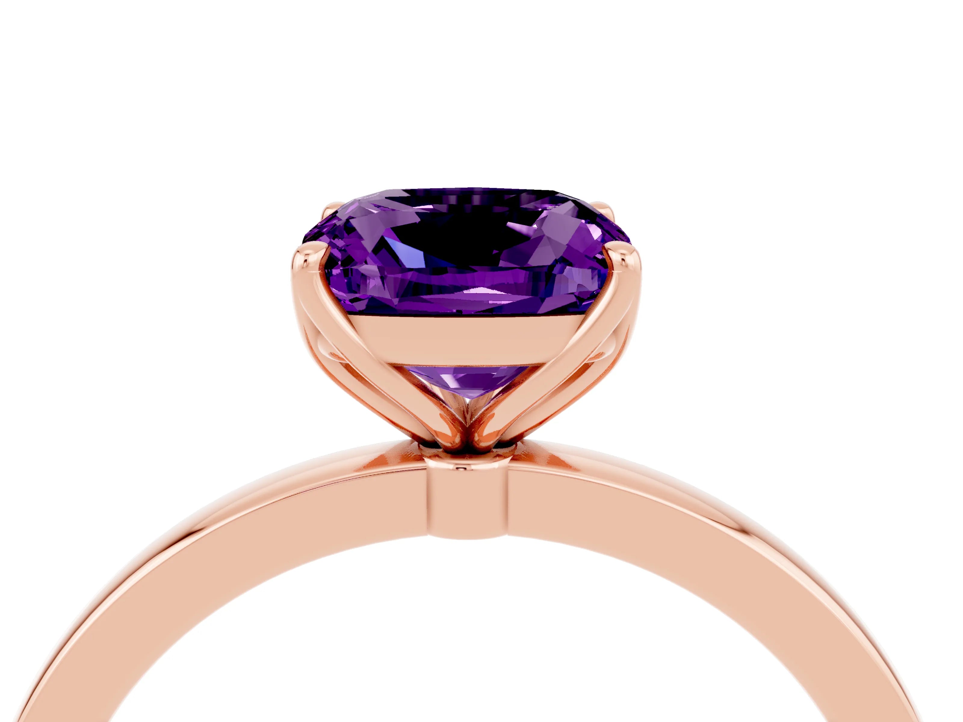 Rose gold Cushion Cut Solitaire Diamond Ring with Thin Band and Four-Prong Setting_4