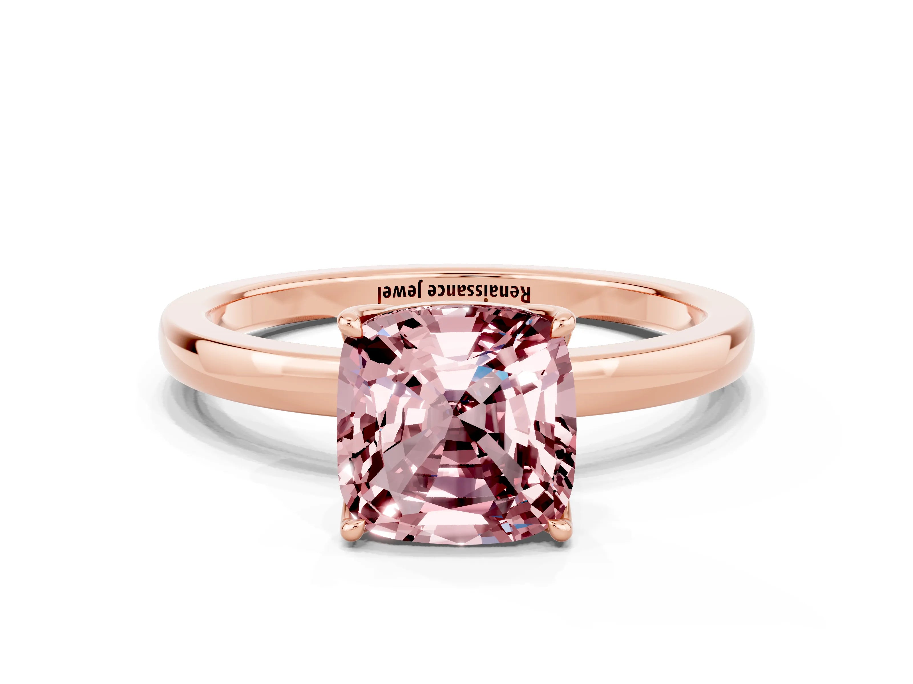 Rose gold Cushion Cut Solitaire Diamond Ring with Thin Band and Four-Prong Setting