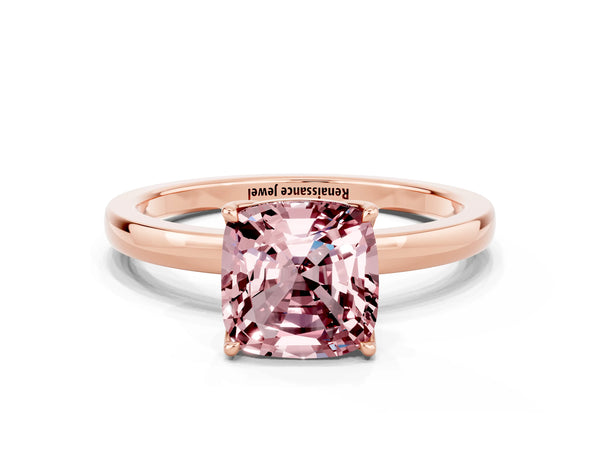 Rose gold Cushion Cut Solitaire Diamond Ring with Thin Band and Four-Prong Setting
