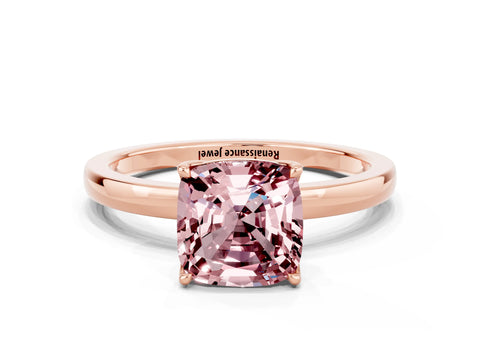Rose gold Cushion Cut Solitaire Diamond Ring with Thin Band and Four-Prong Setting