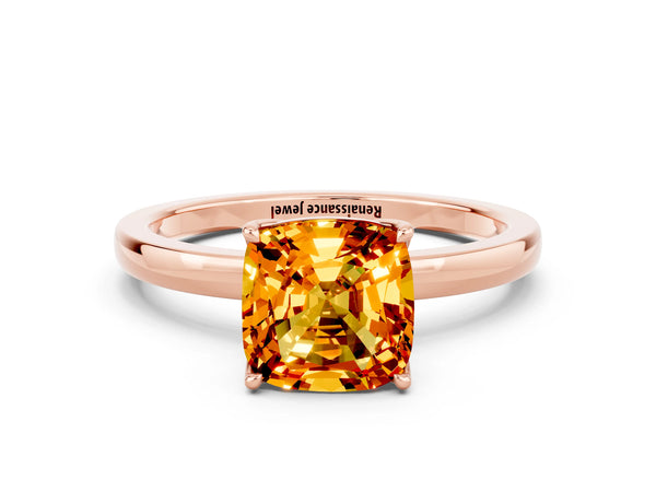 Rose gold Cushion Cut Citrine Solitaire Ring with Thin Band and Prong Setting