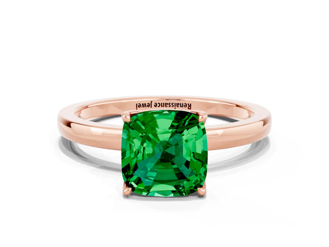 Rose gold Cushion Cut Solitaire Diamond Ring with Thin Band and Four-Prong Setting
