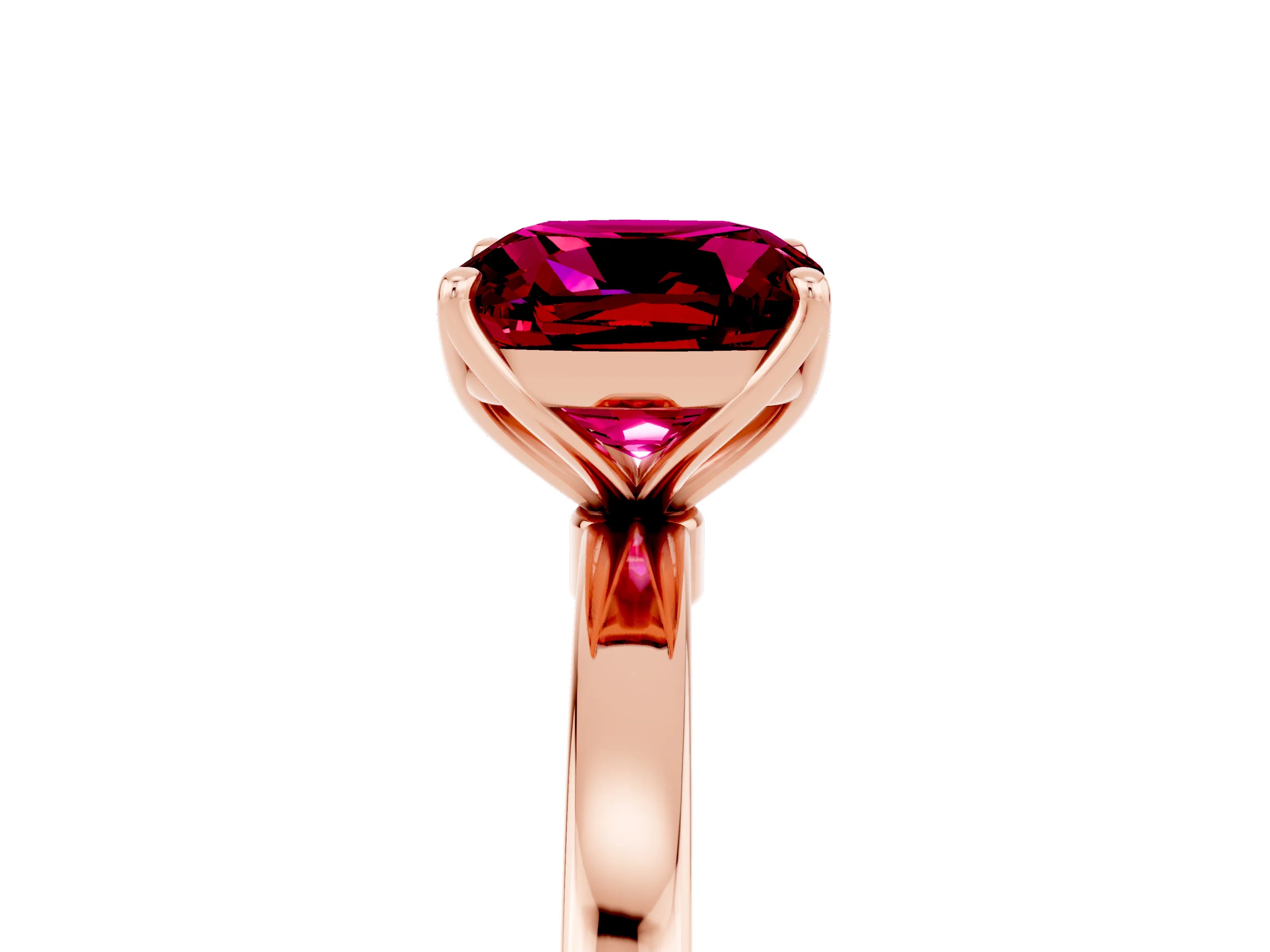 Rose gold Cushion Cut Solitaire Diamond Ring with Thin Band and Four-Prong Setting_5