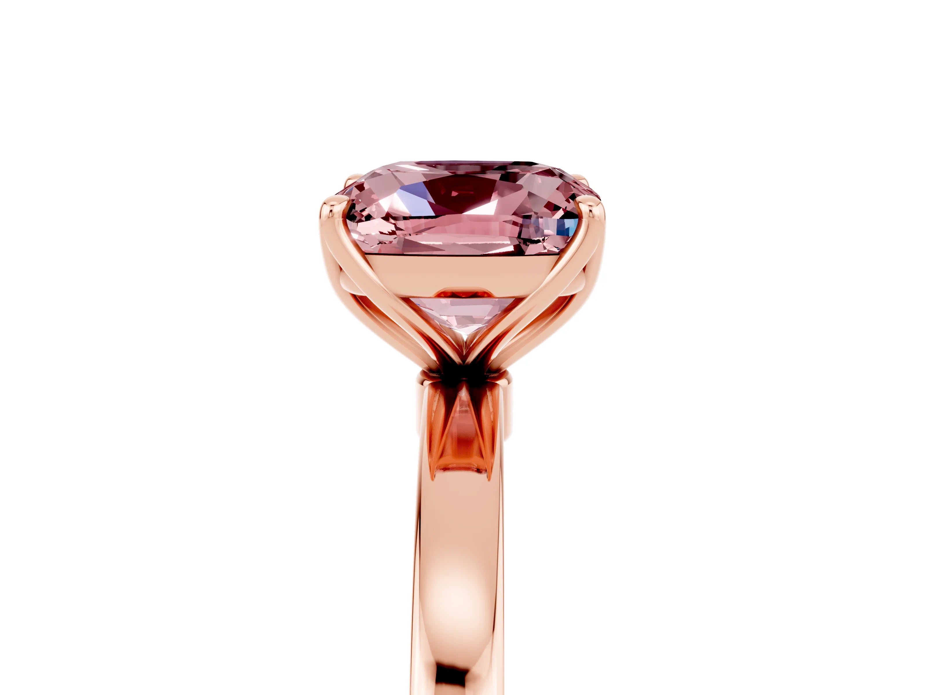 Rose gold Cushion Cut Solitaire Diamond Ring with Thin Band and Four-Prong Setting_5