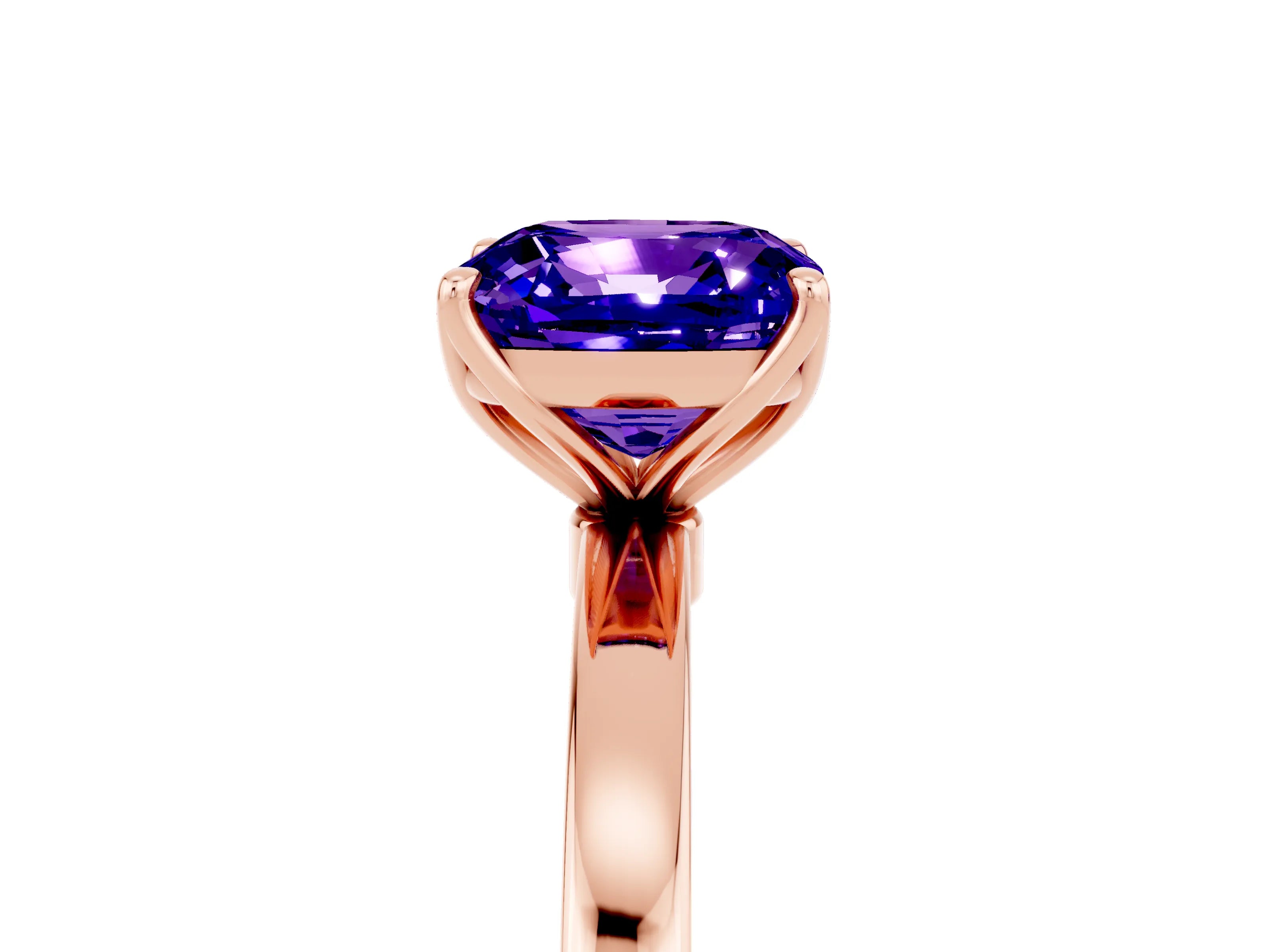 Rose gold Cushion Cut Solitaire Diamond Ring with Thin Band and Four-Prong Setting_5