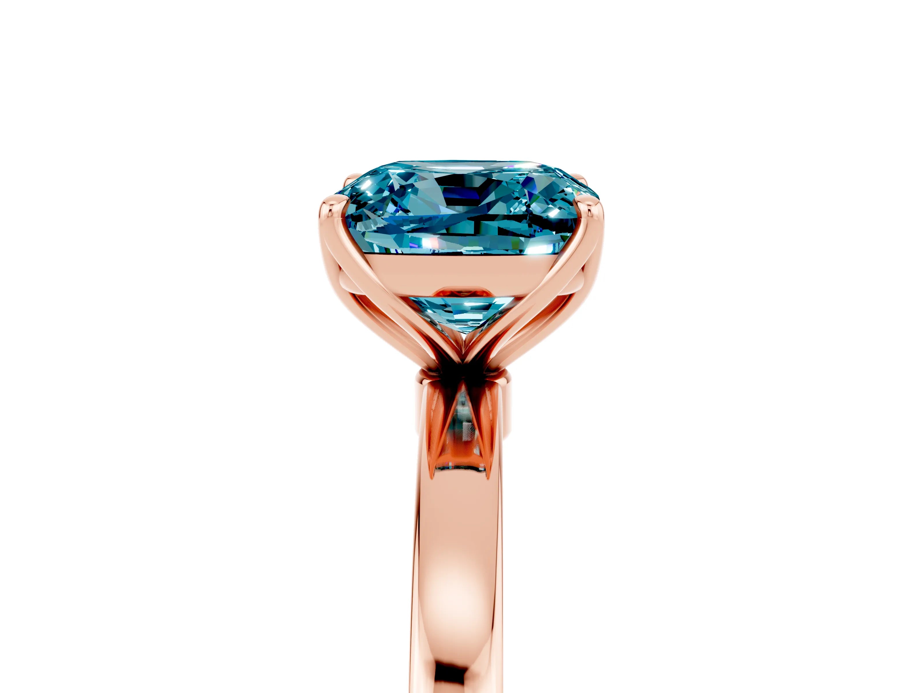 Rose gold Cushion Cut Solitaire Diamond Ring with Thin Band and Four-Prong Setting_5