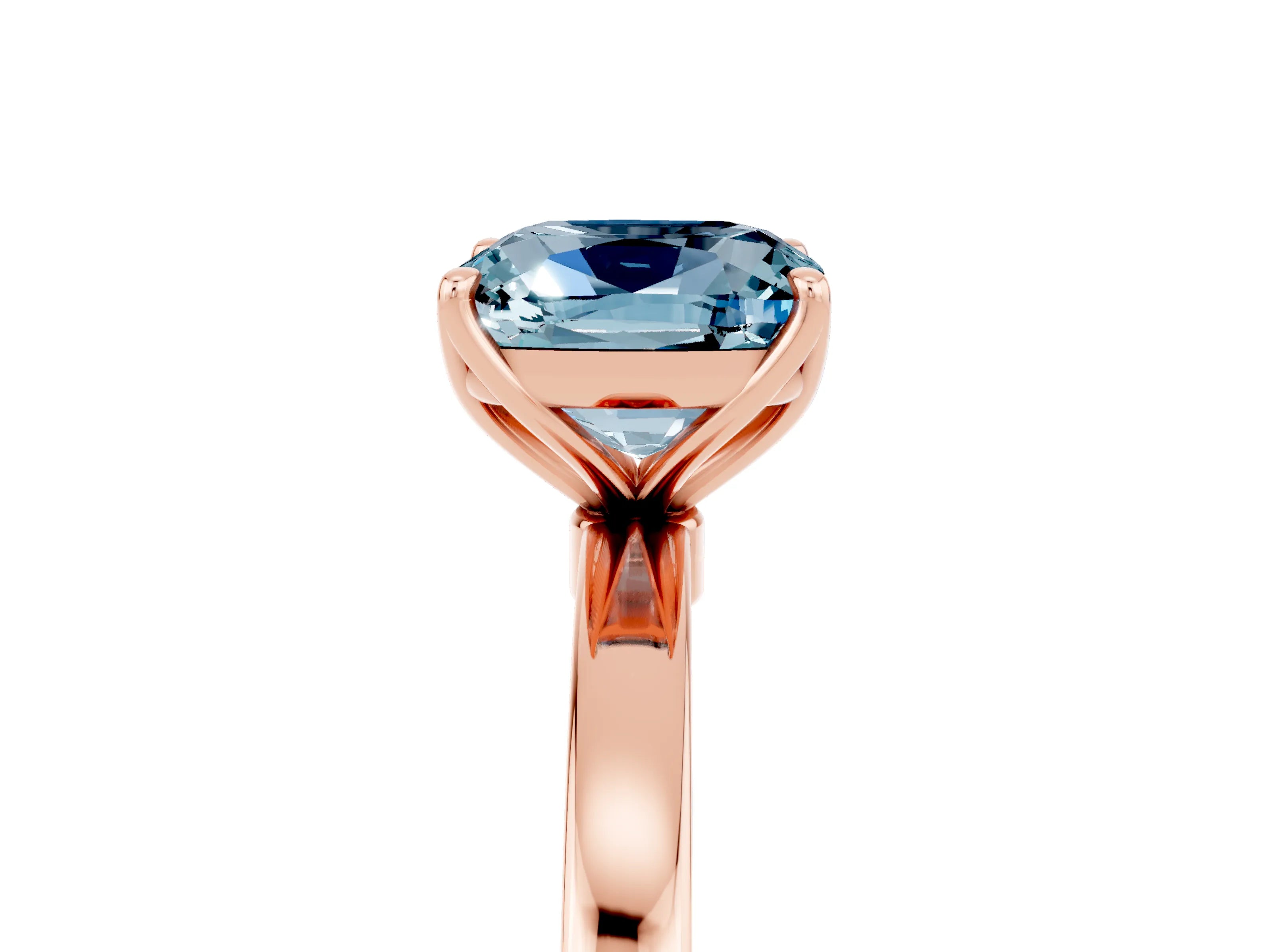 Rose gold Cushion Cut Solitaire Diamond Ring with Thin Band and Four-Prong Setting_5