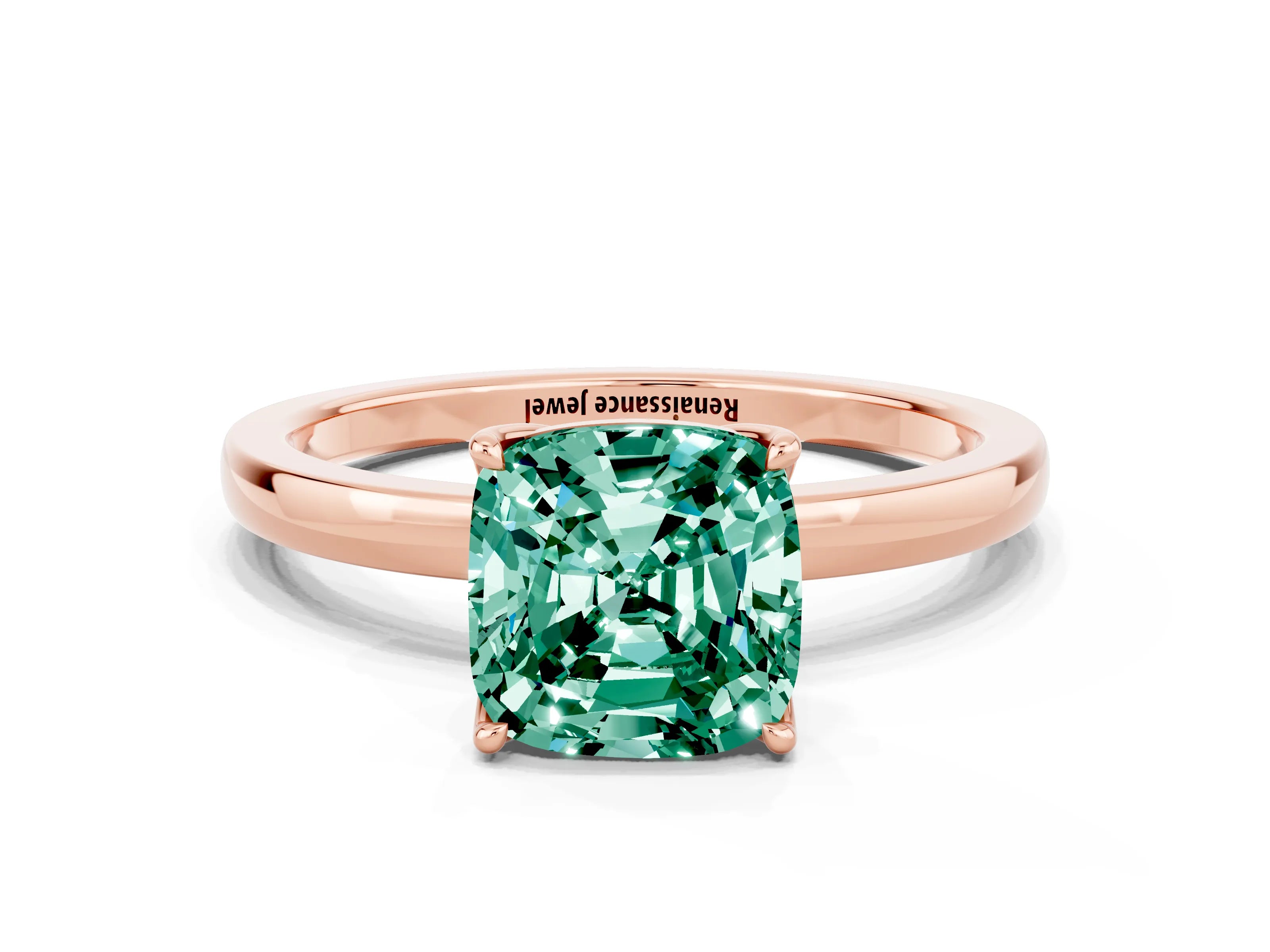Rose gold Cushion Cut Solitaire Diamond Ring with Thin Band and Four-Prong Setting