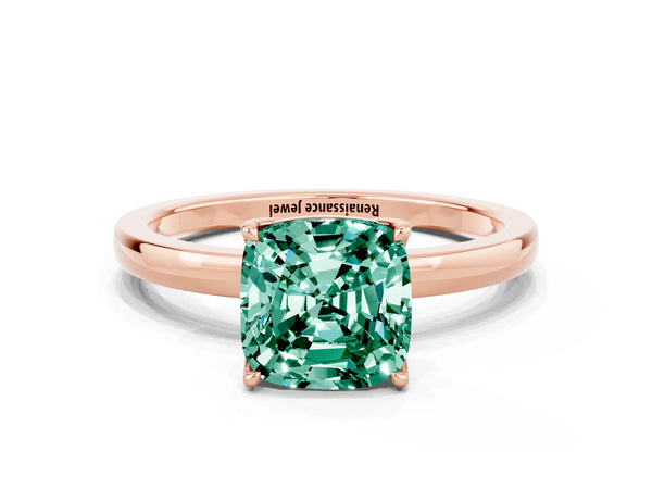 Rose gold Cushion Cut Solitaire Diamond Ring with Thin Band and Four-Prong Setting