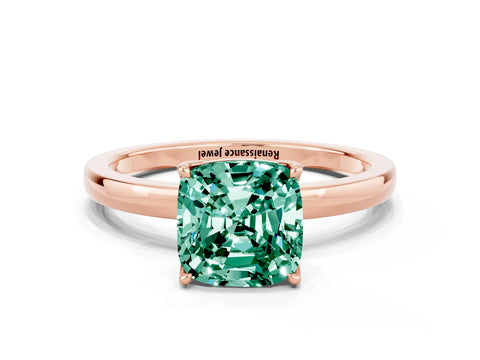Rose gold Cushion Cut Solitaire Diamond Ring with Thin Band and Four-Prong Setting