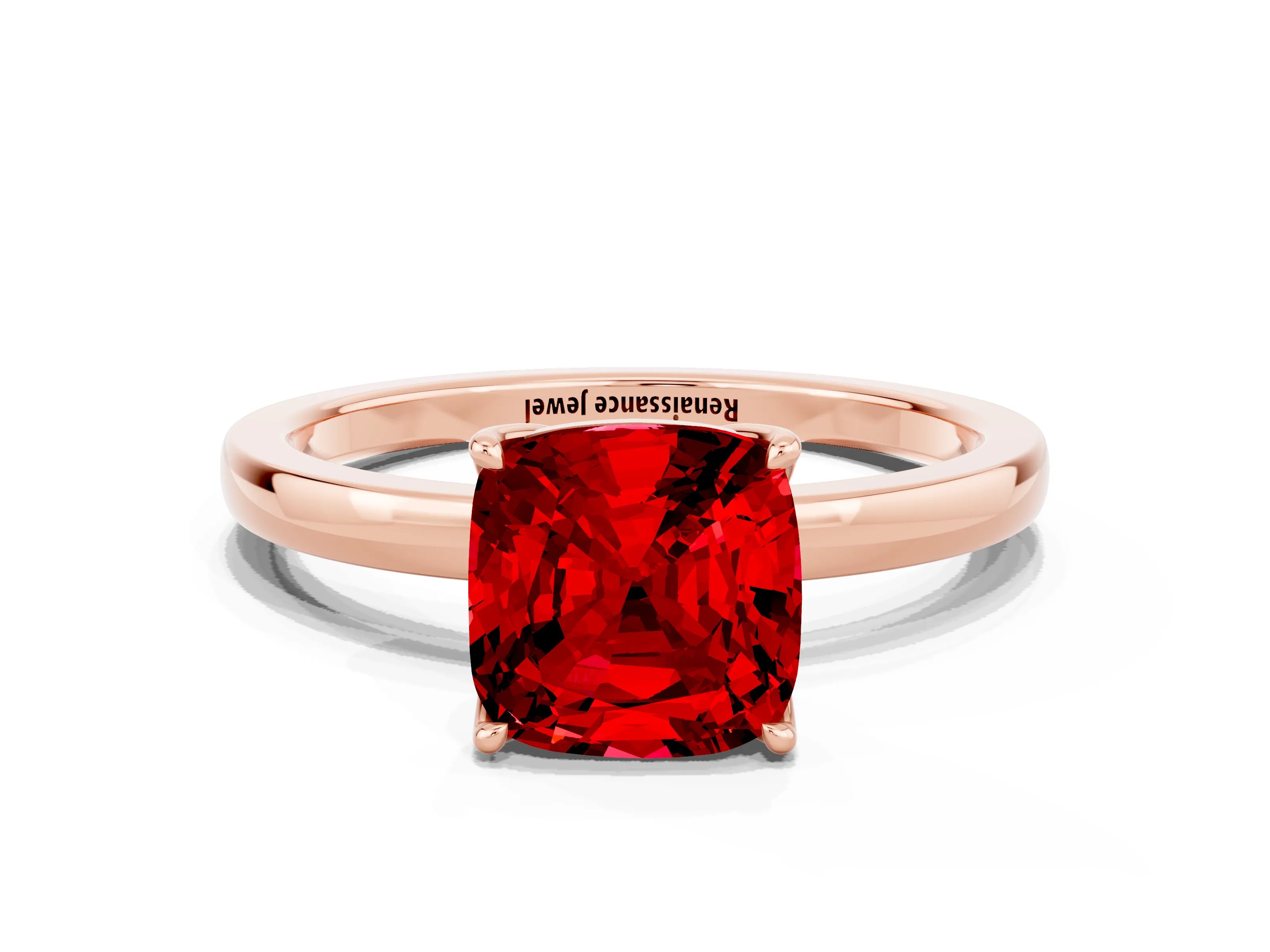 Rose gold Cushion Cut Solitaire Diamond Ring with Thin Band and Four-Prong Setting