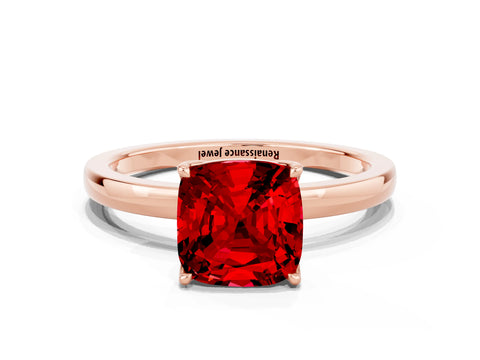 Rose gold Cushion Cut Solitaire Diamond Ring with Thin Band and Four-Prong Setting