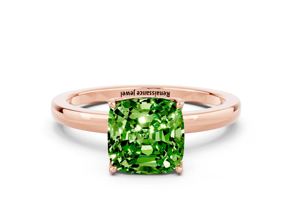 Rose gold Cushion Cut Solitaire Diamond Ring with Thin Band and Four-Prong Setting