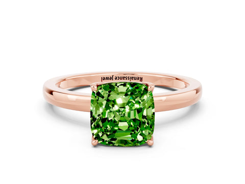 Rose gold Cushion Cut Solitaire Diamond Ring with Thin Band and Four-Prong Setting