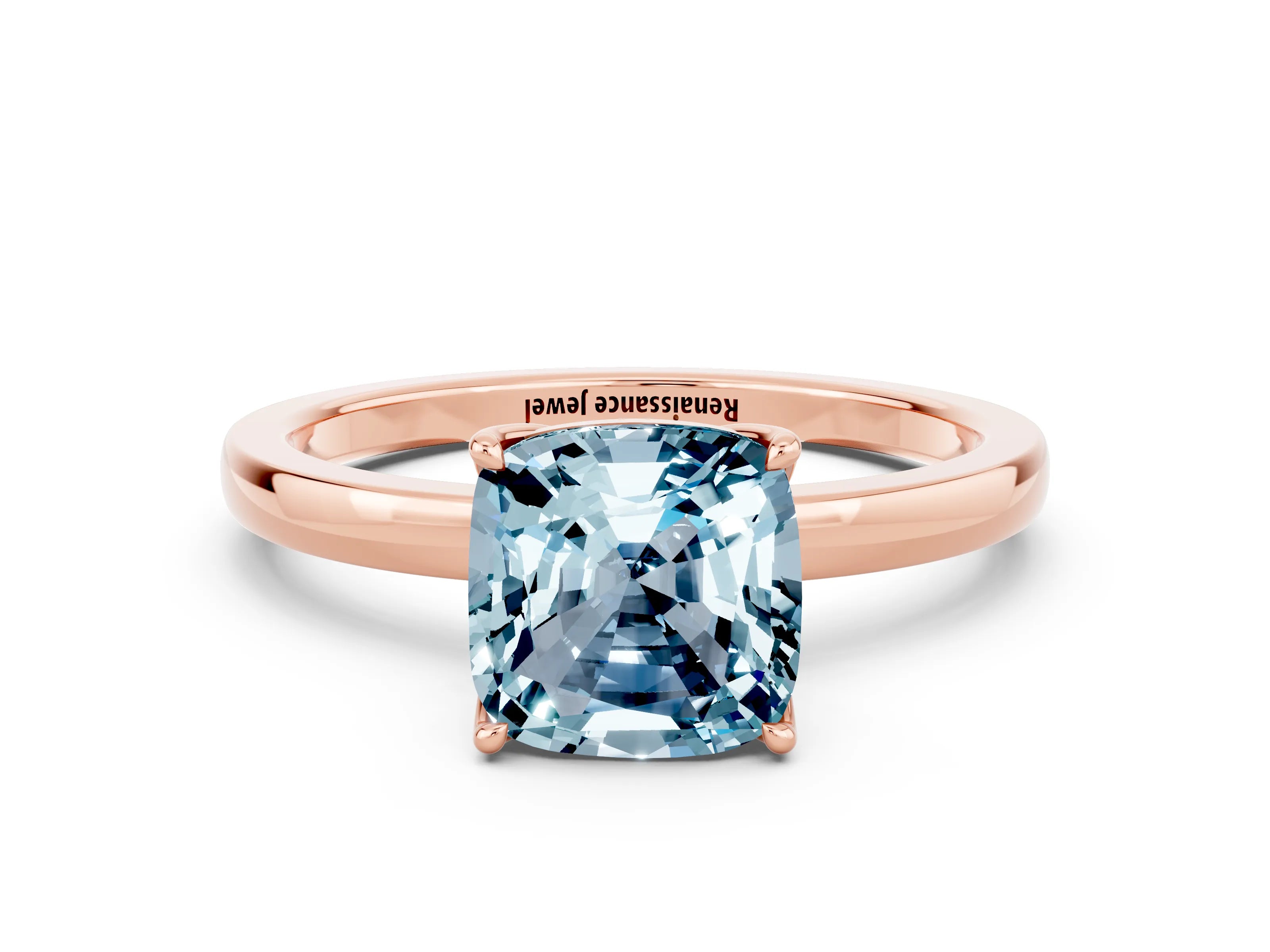 Rose gold Cushion Cut Solitaire Diamond Ring with Thin Band and Four-Prong Setting