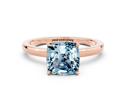 Rose gold Cushion Cut Solitaire Diamond Ring with Thin Band and Four-Prong Setting