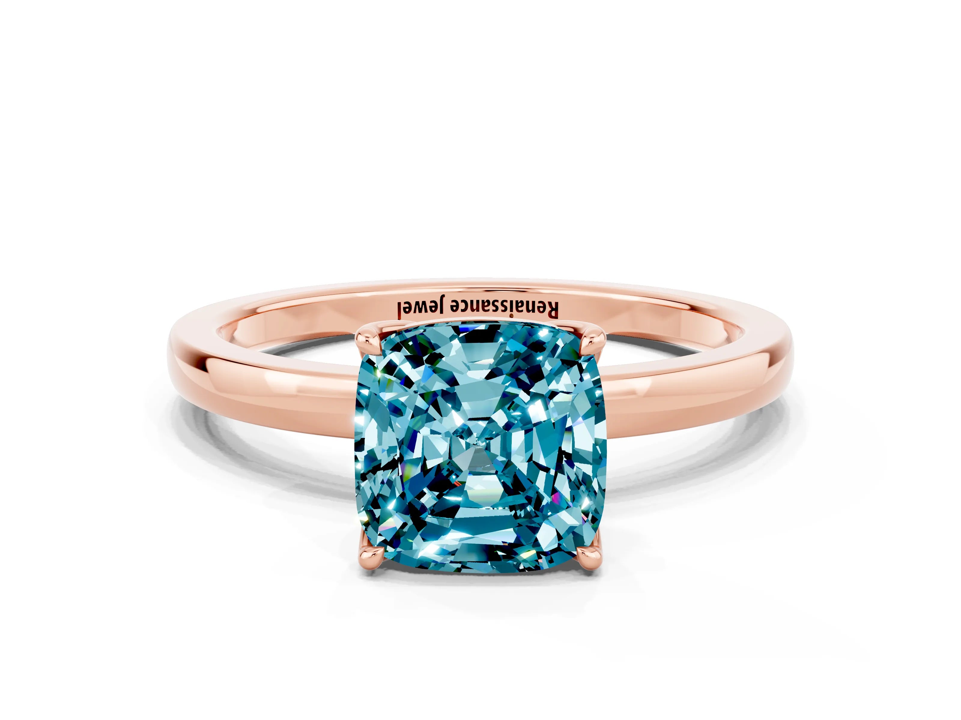 Rose gold Cushion Cut Solitaire Diamond Ring with Thin Band and Four-Prong Setting