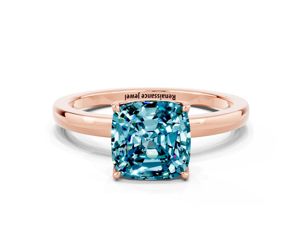 Rose gold Cushion Cut Solitaire Diamond Ring with Thin Band and Four-Prong Setting