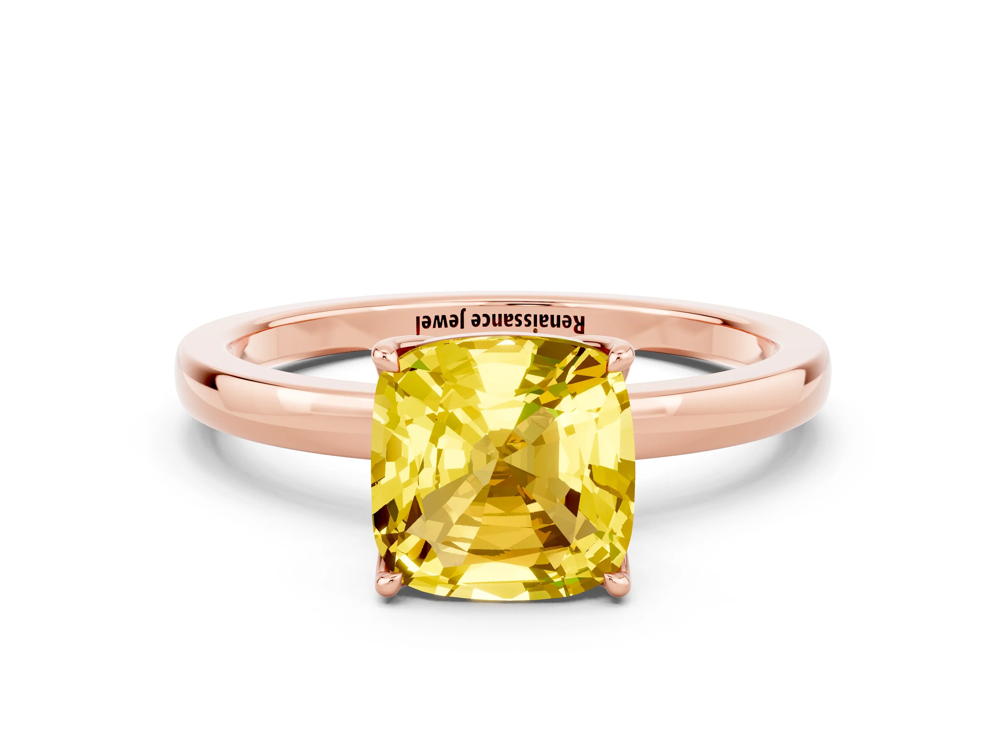 Rose gold Cushion Cut Solitaire Diamond Ring with Thin Band and Four-Prong Setting