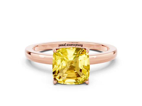 Rose gold Cushion Cut Solitaire Diamond Ring with Thin Band and Four-Prong Setting