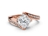 Rose gold Cushion Cut Solitaire Diamond Twist Band with Pavé Setting and Four-Prong Setting_3