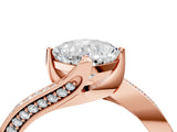 Rose gold Cushion Cut Solitaire Diamond Twist Band with Pavé Setting and Four-Prong Setting_7