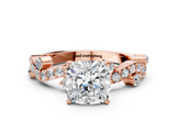 Rose gold Cushion Cut Solitaire Diamond Twisted Band with Pave Setting_49